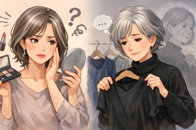 グレイヘア移行期の悩み・メイクとファッション