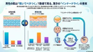 男性と女性の肌水分量、皮脂量比較